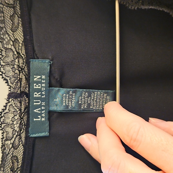 EUC Lauren Ralph Lauren, Black Velvet & Lace Faux Wrap Top | Sz L| Dark Feminine - Picture 3 of 10